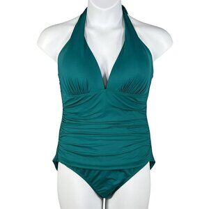Lauren Ralph Lauren NWT Womens 16 Teal One Piece Halter Swimsuit Slimming Fit